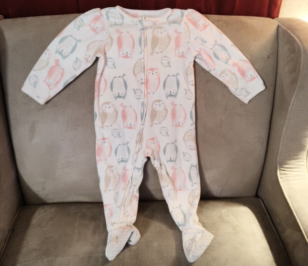 Carter's White Footed Pajamas with Pink, Blue, and Gray Owl Print